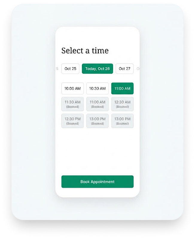Client-side booking interface with time slots for barber appointments